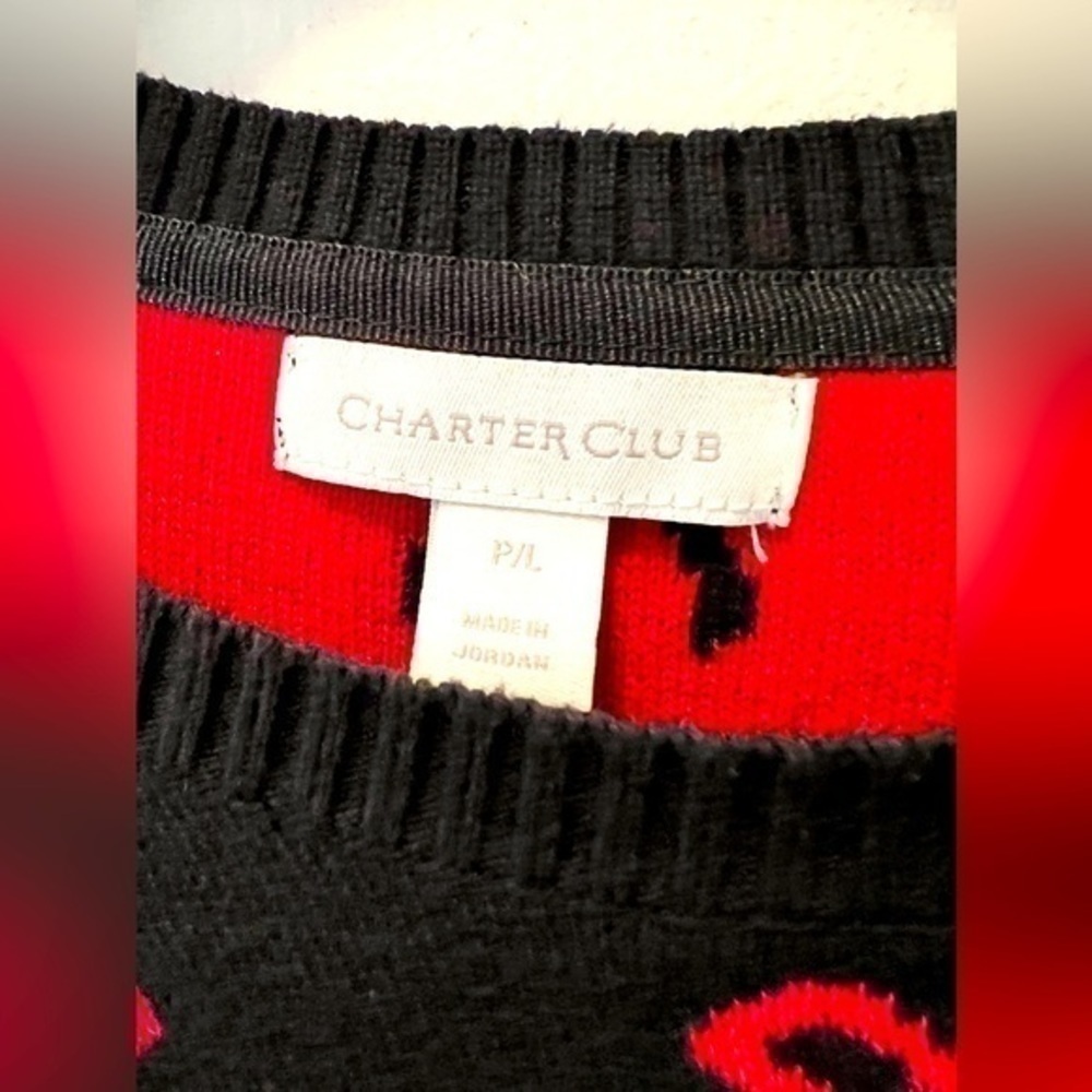 Charter club - HOLIDAY SWEATER black and red bow tie sweater - large petit - Picture 3 of 6